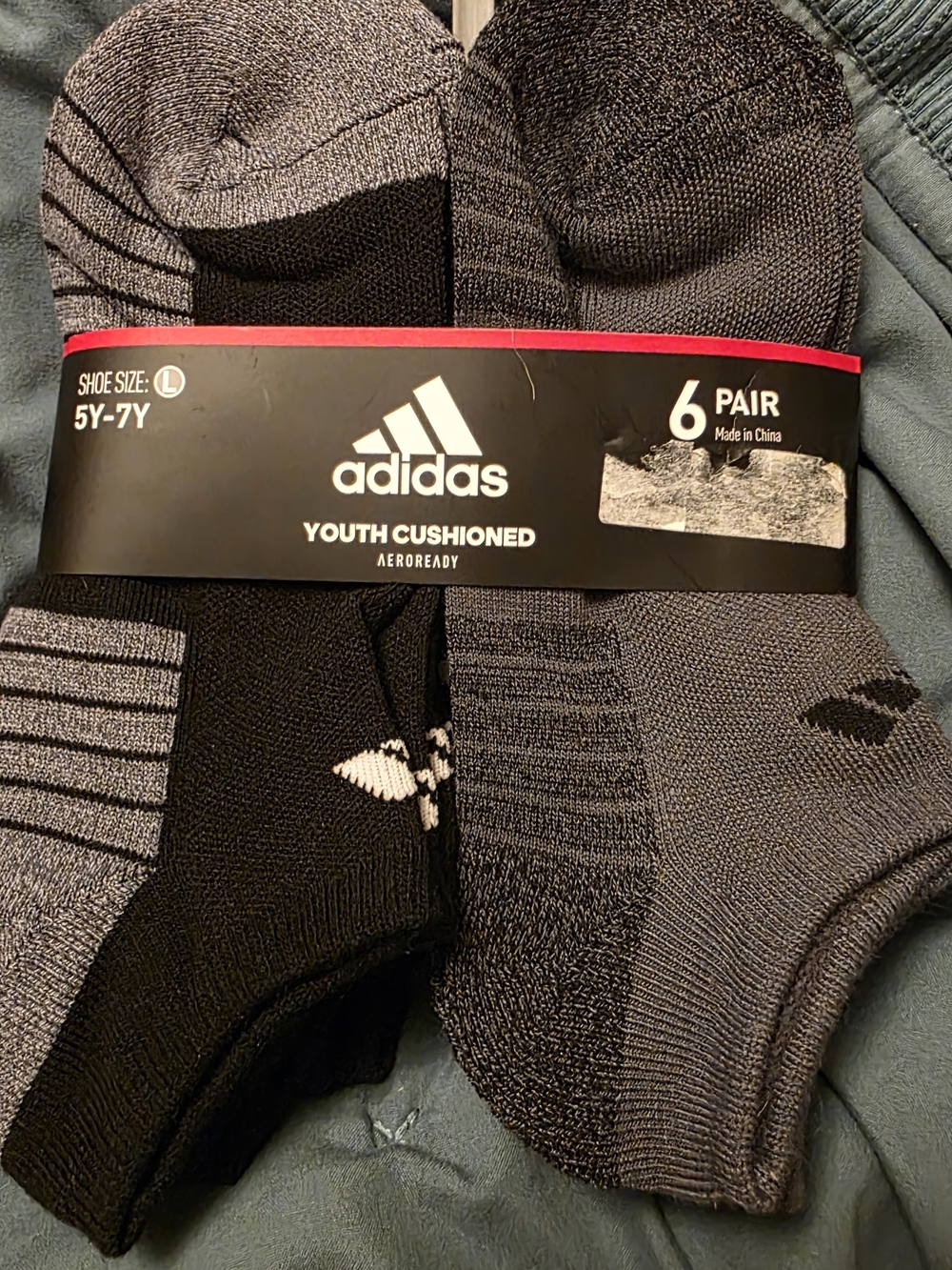 adidas Youth Cushioned Black & Gray No-Show Socks 6-Pack